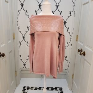 Pink shimmer sweater with studs. Size Large.